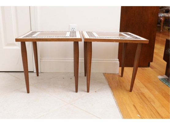 Pair Of Vintage Tables With Tile Top And Pin Legs