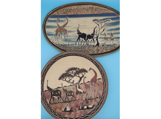 Hand Crafted Kenya Giraffe & Elephant Bowl And Platter -SHIPPABLE
