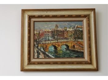 Vintage Oil On Canvas Of A European Scene Signed Lower Right