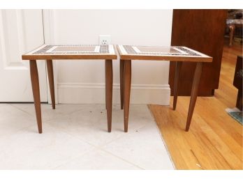Pair Of Vintage Tables With Tile Top And Pin Legs