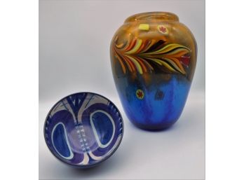 Colorful Glass Vase & Royal Copenhagen Bowl -SHIPPABLE