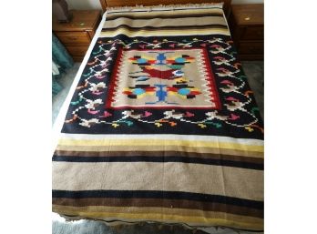 Mexican Vintage Multicolor Handwoven Blanket For Hanging-SHIPPABLE