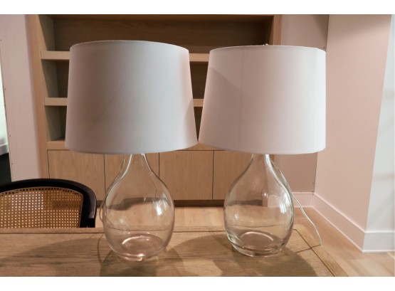 Pair Of Large Glass Bottle Shape Lamps-  Grant By Pottery Barn
