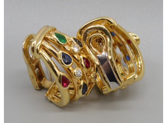 BY ADLER - 18k Gold Earrings EMERALDS, RUBIES, DIAMONDS   -Shippable