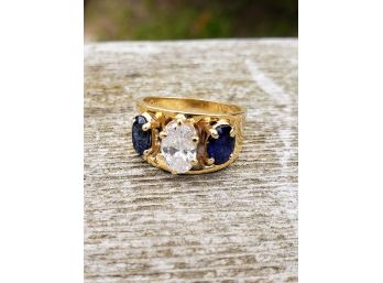 14k Gold DIAMOND  Ring With SAPPHIRES-SHIPPABLE