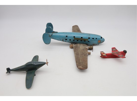 Three Toy Tin Airplanes Early Vintage -shippable