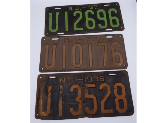 3 Pairs Of Vintage  New Jersey License Plates  1937 1936 1930 -SHIPPABLE