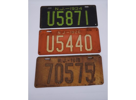 3 Pairs Of Antique New Jersey License Plates 1934 1926 1918-SHIPPABLE