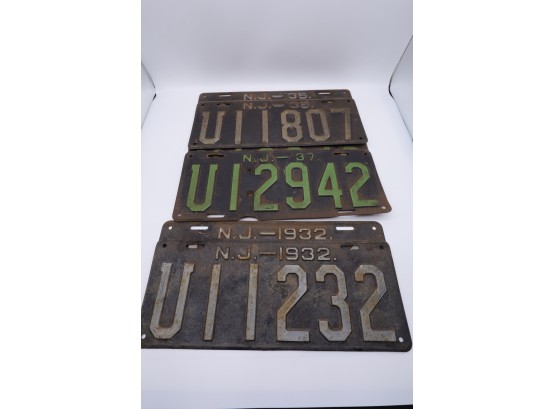 3 Pairs Of Antique New Jersey License Plates 1935 1932 1937-SHIPPABLE