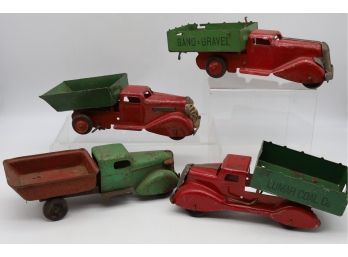 4- 1930's-40's Wyandotte Bed Metal Toy Trucks -SHIPPABLE