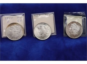 3 - Silver Dollars  C- 1880, 1885, 1922-shippable