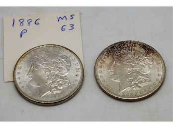 Two Silver Morgan Dollars - 1886, 1882 -SHIPPABLE