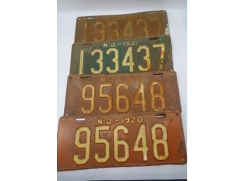 2 Sets Of  Antique New Jersey  Plates  1921 & 1920-SHIPPABLE
