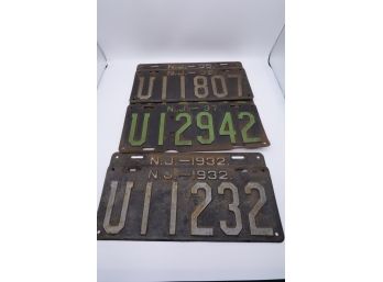 3 Pairs Of Antique New Jersey License Plates 1935 1932 1937-SHIPPABLE
