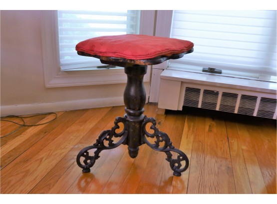 Antique Victorian Ornate Cast Iron Base Swivel Upholstered Piano Stool