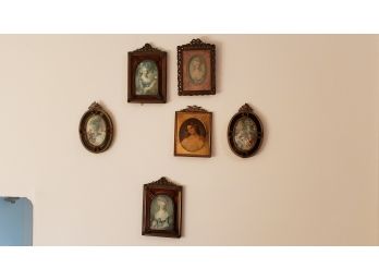 Six Early Small Vintage Frames With Prints-SHIPPABLE