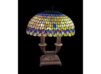 Early Stain Glass Table Lamp - Lovely Colors