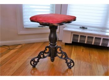 Antique Victorian Ornate Cast Iron Base Swivel Upholstered Piano Stool
