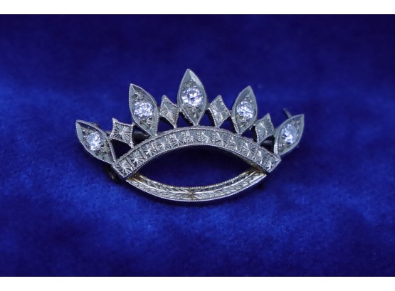 14k White Crown With Diamonds Pin -shippable