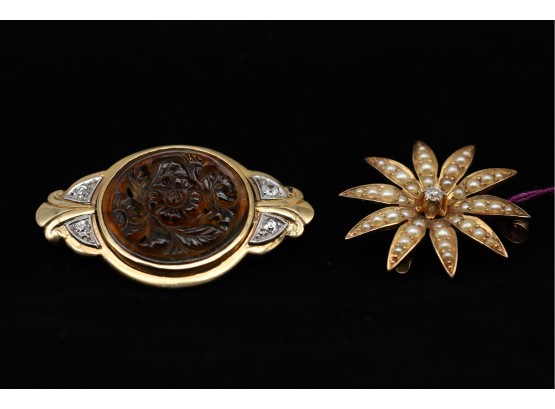 Lovely Vintage 14K Brooches With Diamonds -Shippable