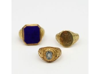 3 Vintage 14k Yellow Gold Rings-  Includes 1944 Naval Academy