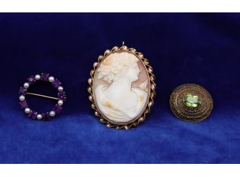 3 Antique Brooches - 14k Gold-shippable