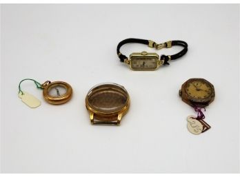 VINTAGE 14K-18K GOLD WATCHES AND COMPASS--SHIPPABLE