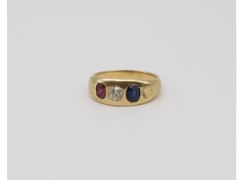 Patriotic 14kt. Vintage Diamond, Sapphire And Ruby Gold Ring