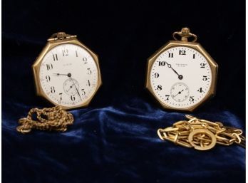 Antique ELGIN & W Pocket WALTHAM Watches With One 14k Fob-shippable
