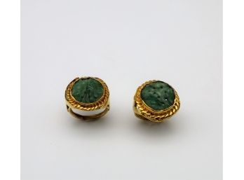 Pair Of 14kt. Gold Antique JADE Rings -shippable