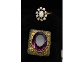 Set Of Vintage Gemstones In 14K Ring And Pin-shippable