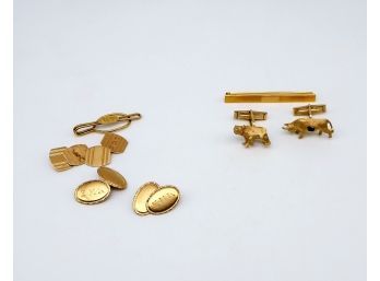 14kt Yellow Gold46.7 GRAMS- Vintage Cuff Links, Studs, Money Clip And Pin-shippable