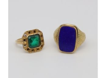 Emerald And Lapis Vintage 14k Yellow Gold Rings -shippable