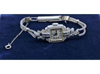 Ladies Antique Platinum Watch With Diamonds - Shippable
