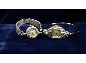 2- Vintage Ladies 14k White Gold Watches-shippable