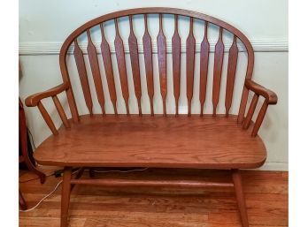 Solid Oak  Wood Windsor Bench With Arms And Back