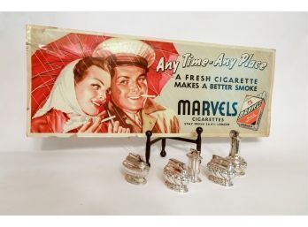 Ronson Crown Silver Plate Table Lighters & Vintage Cigarette  Advertisement