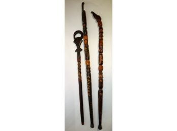 3 Collectible Walking Sticks Hand Carved-SHIPPABLE