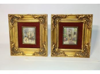 Painted Porcelain Signed Plaques Framed -SHIPPABLE