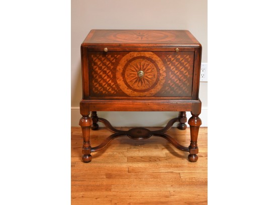 Inlay End Table With Deep Drawer And Leather Pullout