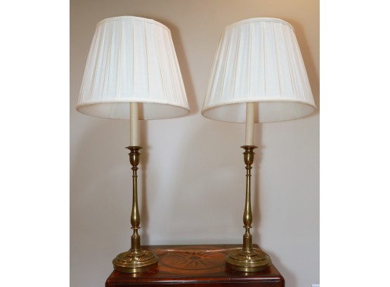 RALPH LAUREN Vintage Pair Of Brass Candlestick Lamps