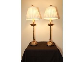 Pair Of Brass Candlestick Lamps