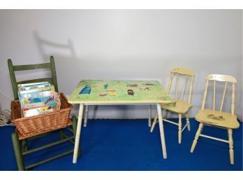 Sweet Childrens Table With 3 Chairs Hand-painted Scene From Beloved Children's Book Madeline