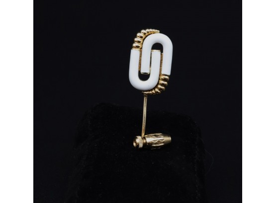 18k GOLD With White Enamel Stick Pin