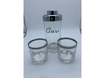 Vintage Ours Drink Shaker And You & Me Glasses
