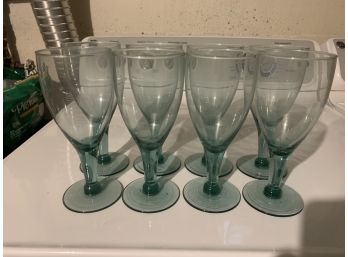 Set Of 8 Green Wine Glasses