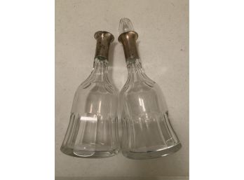 2 Antique Decanters With Silver Tops