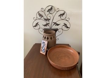 Metal Wall Hanging, Pottery, Southwest Tile, Wooden Bowl