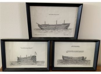 3 Antique Prints Of  Ships