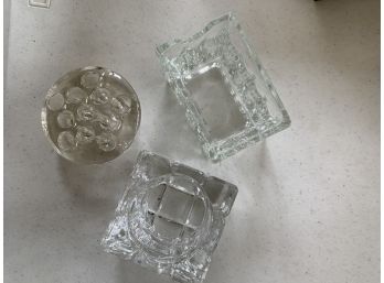 Crystal Square Bowl, Flower Frog And Glass Rectangle Bowl